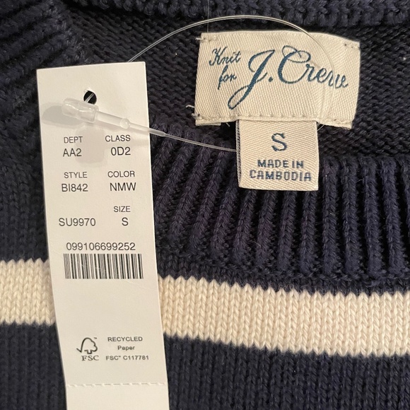 J. Crew Navy and White Stripe Crew Sweater - Picture 5 of 8